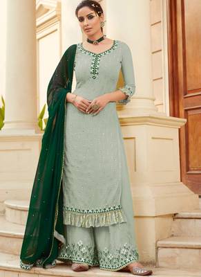 Sea Green Georgette Pakistani Salwar Kameez 1