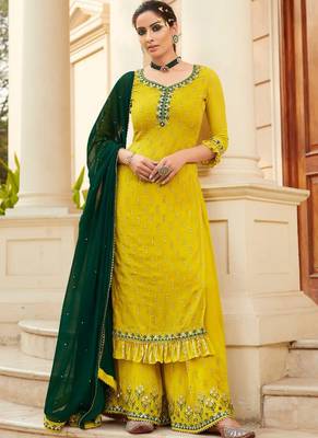 Yellow Georgette Pakistani Salwar Kameez 1