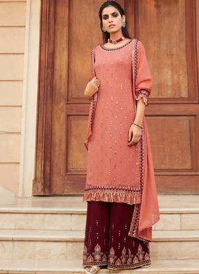 Peach Georgette palazzo Salwar Kameez 1