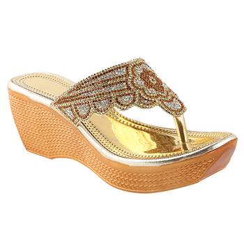 Do Bhai Gold Embellished Wedges for Women 1