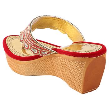 Do Bhai Red Embellished Wedges for Women 2