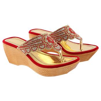 Do Bhai Red Embellished Wedges for Women 3