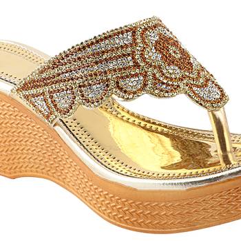 Do Bhai Gold Embellished Wedges for Women 3