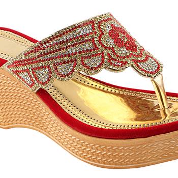 Do Bhai Red Embellished Wedges for Women 4