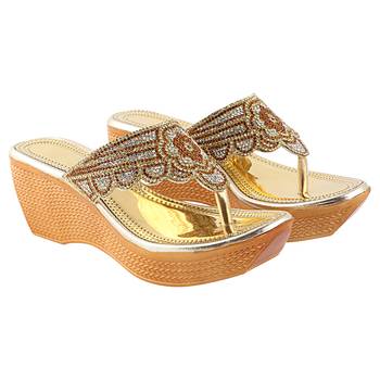 Do Bhai Gold Embellished Wedges for Women 4
