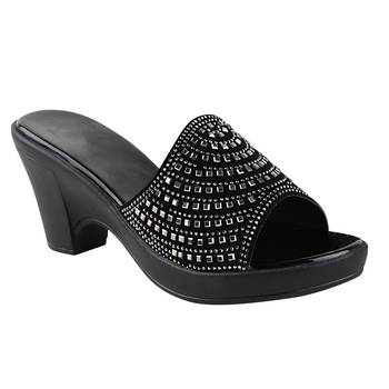 Do Bhai Black&Grey Embellished Heels for Women 1