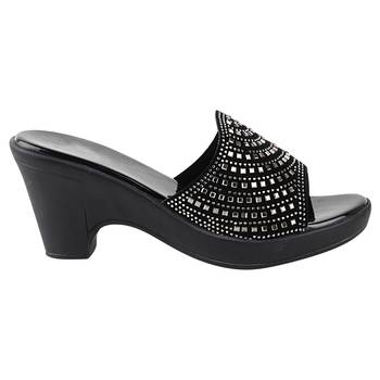 Do Bhai Black&Grey Embellished Heels for Women 2