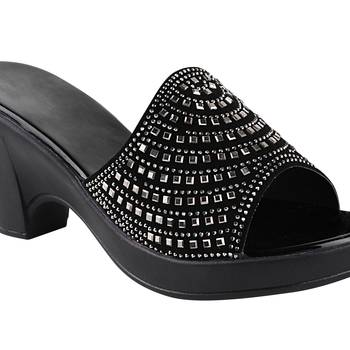 Do Bhai Black&Grey Embellished Heels for Women 4