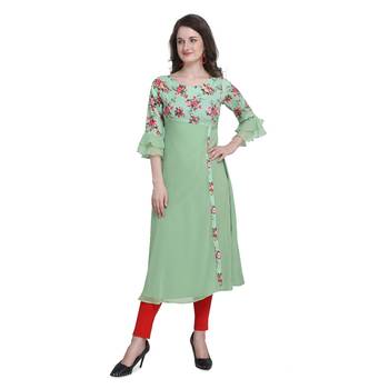 S Crown Women's Light Green Poly Crepe A-Line Kurta 1