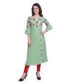 S Crown Women's Light Green Poly Crepe A-Line Kurta