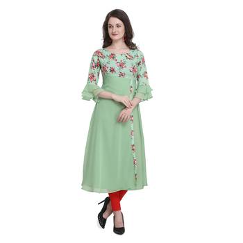 S Crown Women's Light Green Poly Crepe A-Line Kurta 2