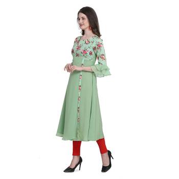 S Crown Women's Light Green Poly Crepe A-Line Kurta 3