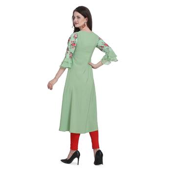 S Crown Women's Light Green Poly Crepe A-Line Kurta 5