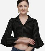 Women's Printed Black Phantom Silk Blouse With Collared Neck