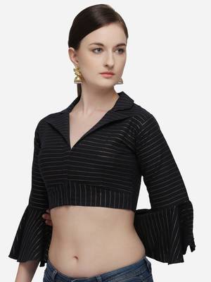 Women's Printed Black Phantom Silk Blouse With Collared Neck 3