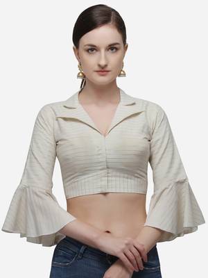 Women's Printed Off White Phantom Silk Blouse With Collared Neck 1