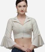 Women's Printed Off White Phantom Silk Blouse With Collared Neck