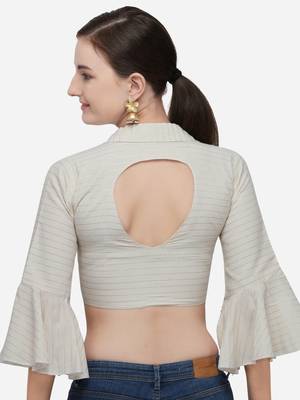 Women's Printed Off White Phantom Silk Blouse With Collared Neck 2