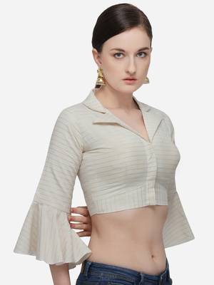 Women's Printed Off White Phantom Silk Blouse With Collared Neck 3
