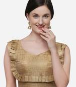 Women's Printed Beige Jacquard Blouse With V Neck