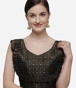 Women's Printed Black Jacquard Blouse With V Neck