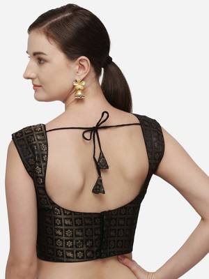 Women's Printed Black Jacquard Blouse With V Neck 2