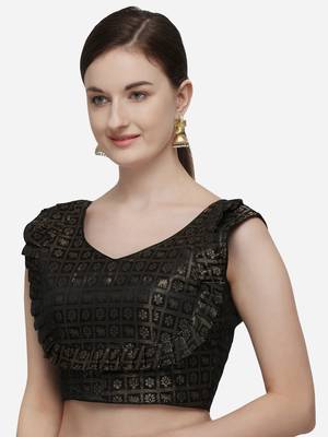 Women's Printed Black Jacquard Blouse With V Neck 3