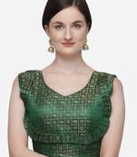 Women's Printed Green Jacquard Blouse With V Neck