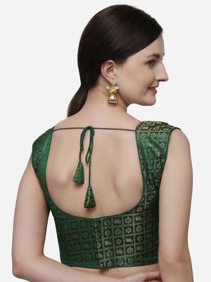 Women's Printed Green Jacquard Blouse With V Neck 2