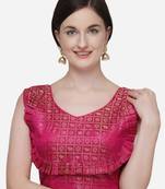 Women's Printed Pink Jacquard Blouse With V Neck
