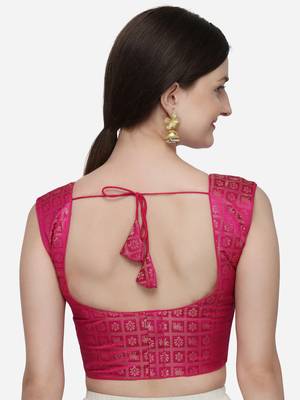 Women's Printed Pink Jacquard Blouse With V Neck 2