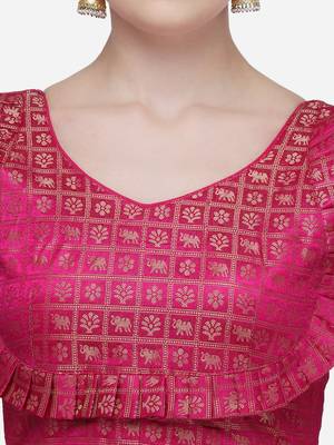 Women's Printed Pink Jacquard Blouse With V Neck 4