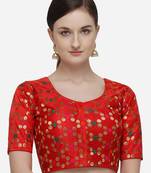 Women's Printed Red Jacquard Blouse With Round Neck