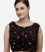 Women's Sequences Burgundy Silk Blouse With Boat Neck