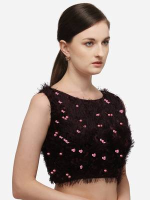 Women's Sequences Burgundy Silk Blouse With Boat Neck 3
