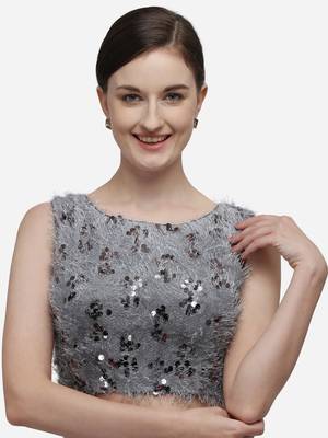Women's Sequences Grey Silk Blouse With Boat Neck 1