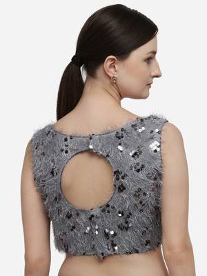 Women's Sequences Grey Silk Blouse With Boat Neck 2