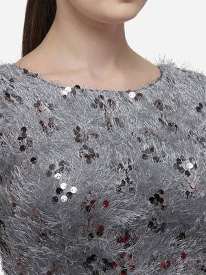 Women's Sequences Grey Silk Blouse With Boat Neck 4