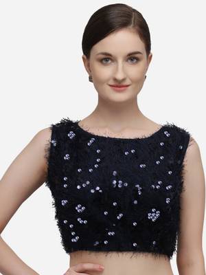 Women's Sequences Navy_Blue Silk Blouse With Boat Neck 1