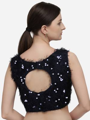 Women's Sequences Navy_Blue Silk Blouse With Boat Neck 2