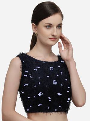 Women's Sequences Navy_Blue Silk Blouse With Boat Neck 3