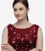 Women's Sequences Red Silk Blouse With Boat Neck