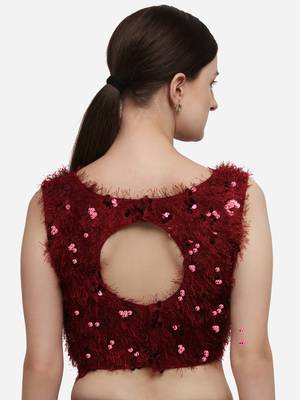 Women's Sequences Red Silk Blouse With Boat Neck 2