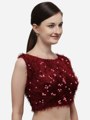 Women's Sequences Red Silk Blouse With Boat Neck 3