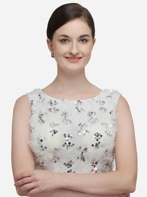 Women's Sequences White Silk Blouse With Boat Neck 1