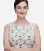 Women's Sequences White Silk Blouse With Boat Neck
