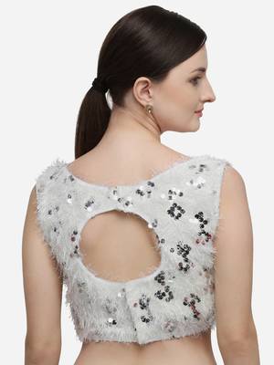 Women's Sequences White Silk Blouse With Boat Neck 2