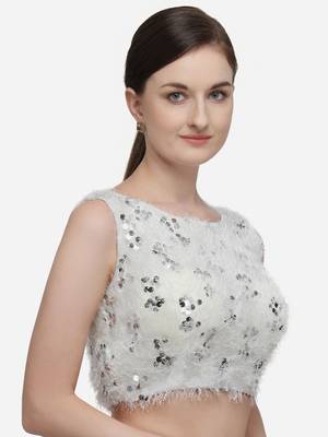 Women's Sequences White Silk Blouse With Boat Neck 3
