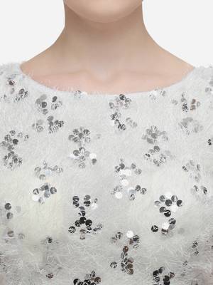 Women's Sequences White Silk Blouse With Boat Neck 4