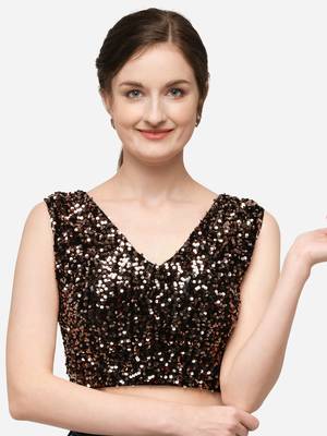 Women's Sequences Brown Velvet Blouse With V Neck 1